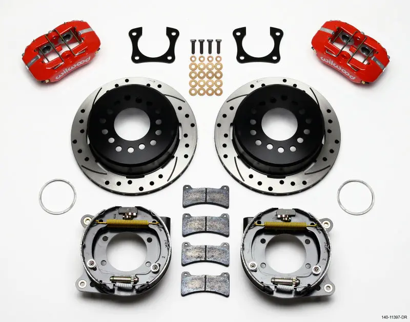 Wilwood Dynapro Low-Profile Parking Brake Kit – 11-Inch, Drill-Red Finish, Fits 1958–1964 Oldsmobile & Pontiac (2.81-Inch Offset) 1